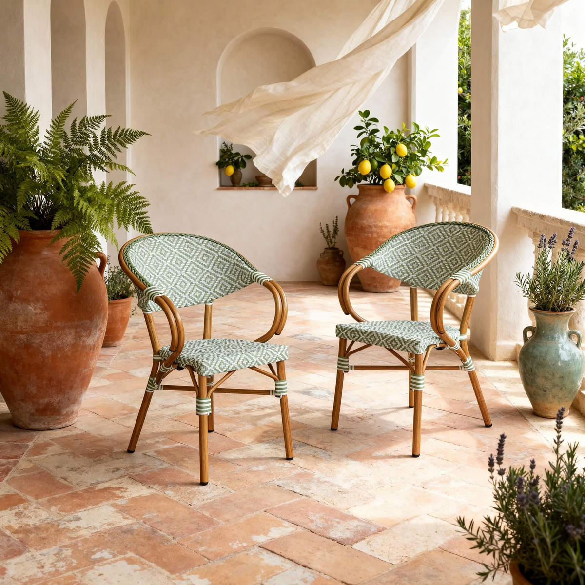 GARTENSTÜHLE Stapelbare Weiß Grün 2er-Set - Hellgrün, Metall (57/84/57cm) - Mobili Rebecca