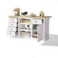 BUFFET 150/65/75,5 cm natur/weiß aus MDF mit Klappplatte und Steckdosen - Naturfarben, Holzwerkstoff (150/75.5/65cm) - OKWISH