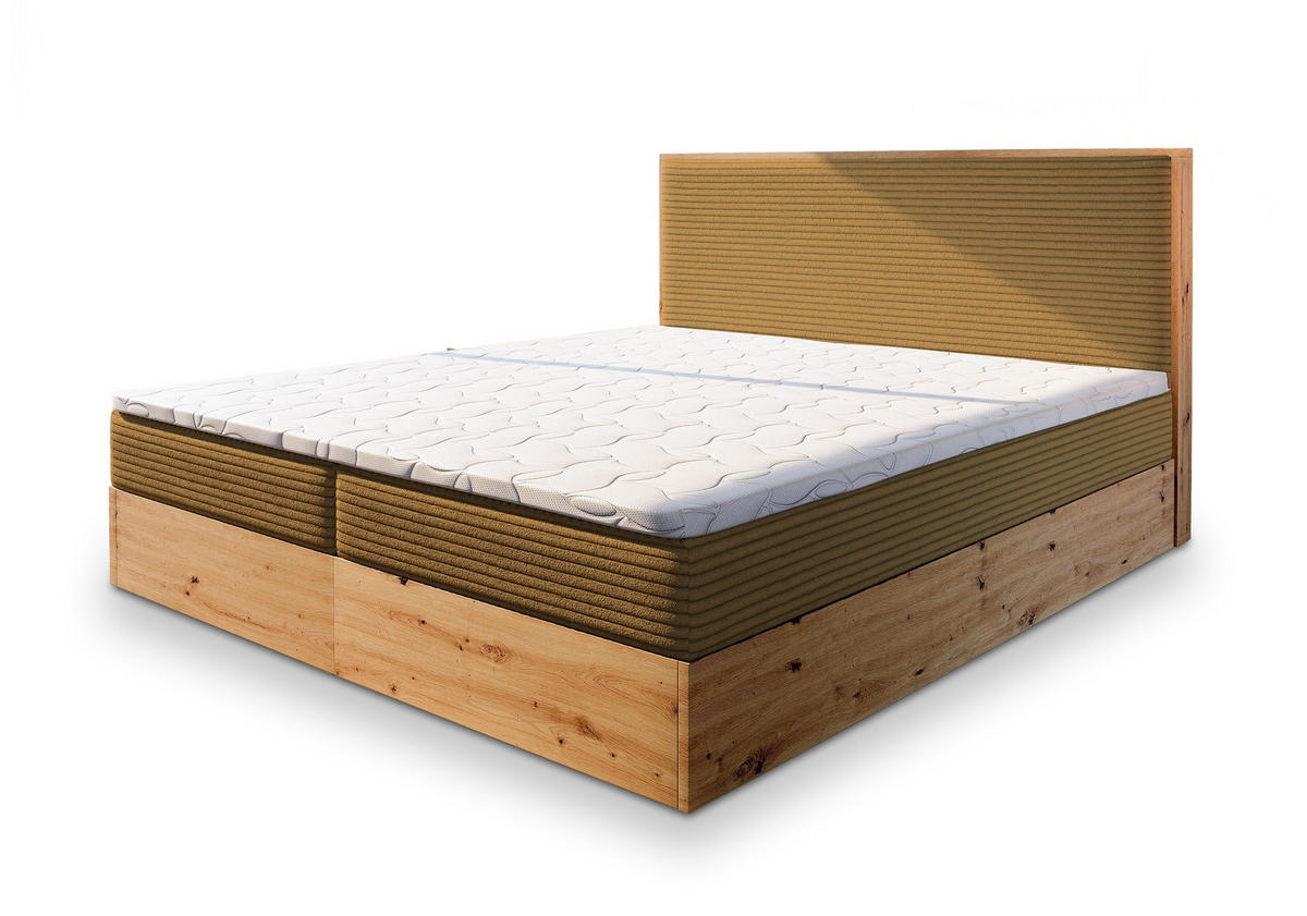 POSTEL BOXSPRING VERDON 140x200 cm, s matrací a úložným prostorem, žlutá - žlutá, kompozitní dřevo/textil (140/200cm) - MASSENO