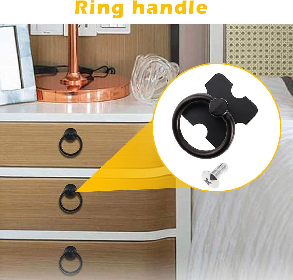 SCHRANKKNOPF 1er-Set Ringgriff Aluminium - Schwarz, Metall (3.3/2/4cm)