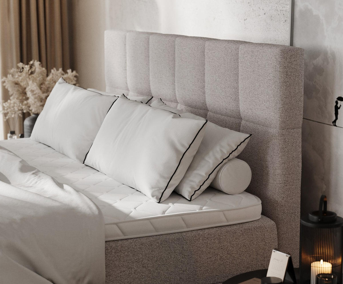 BOXBETT Savio 140/200 cm Beige im Riva Stoff - Beige/Schwarz, Holz/Holzwerkstoff (140/200cm) - AltaBeds