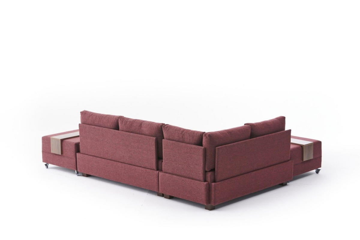 ECKSOFA mit rollbarer Schlaffunktion - Rot/Walnussfarben, Holz/Textil (280/210cm) - myHomelando