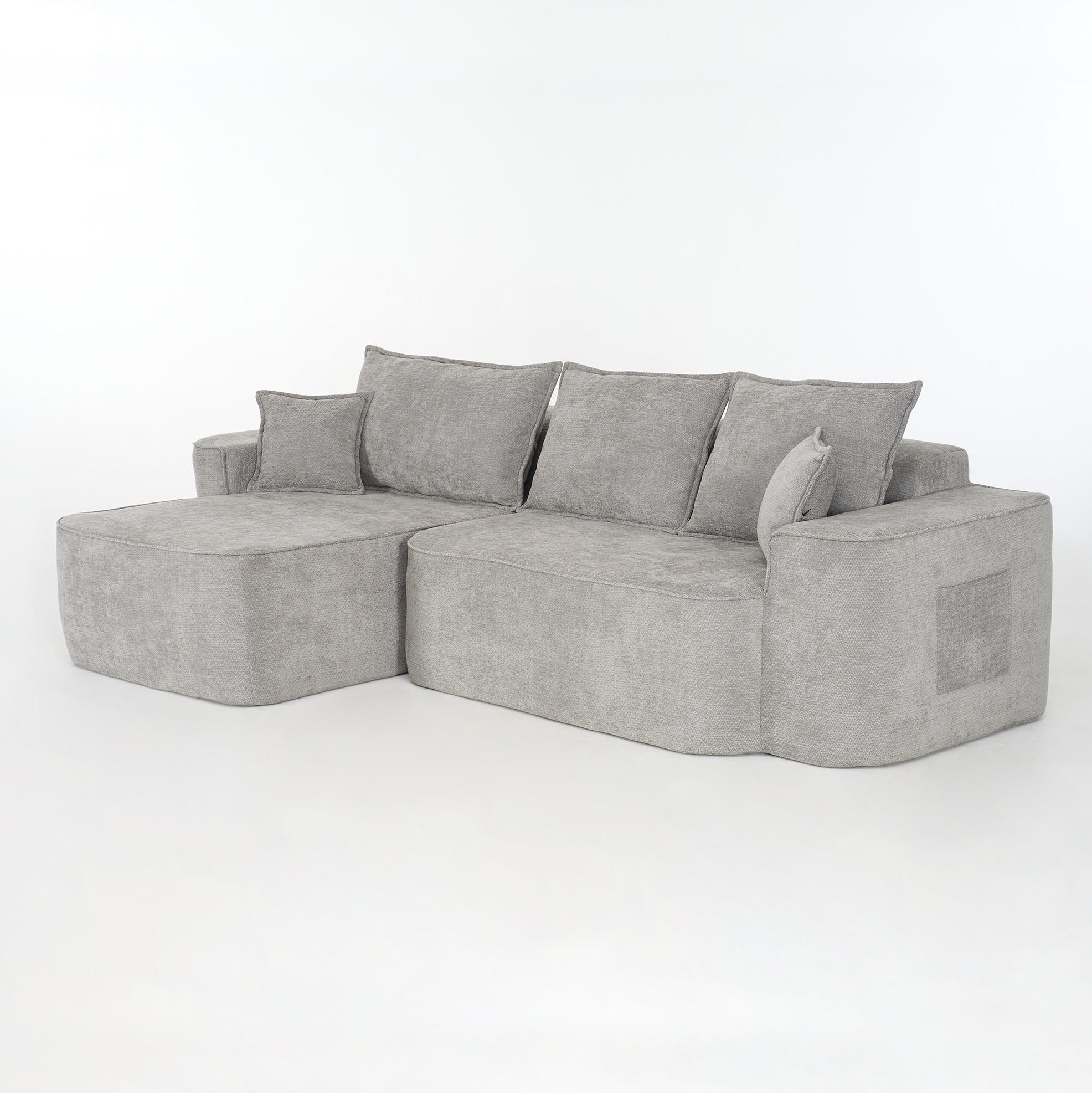 ECKSOFA aus Chenille in Grau mit modularem Design - Grau, Textil (144/65/262cm) - Modfu