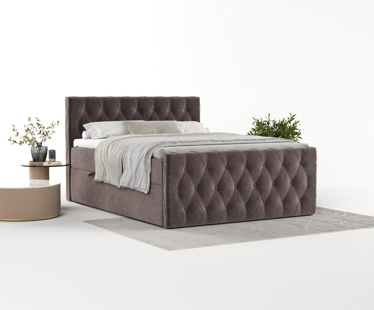 BOXBETT Signature Braun 180/200 cm im Samtstoff - Schwarz/Braun, Holz/Holzwerkstoff (180/200cm) - Maison de Reve