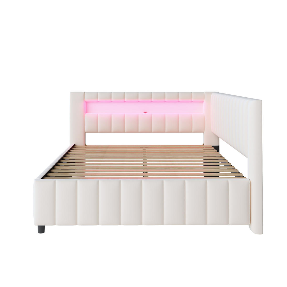 POLSTERBETT 140/200 cm aus Samt mit LED-Beleuchtung und USB-Anschluss - Beige, Textil (140/200cm) - Flora Grace