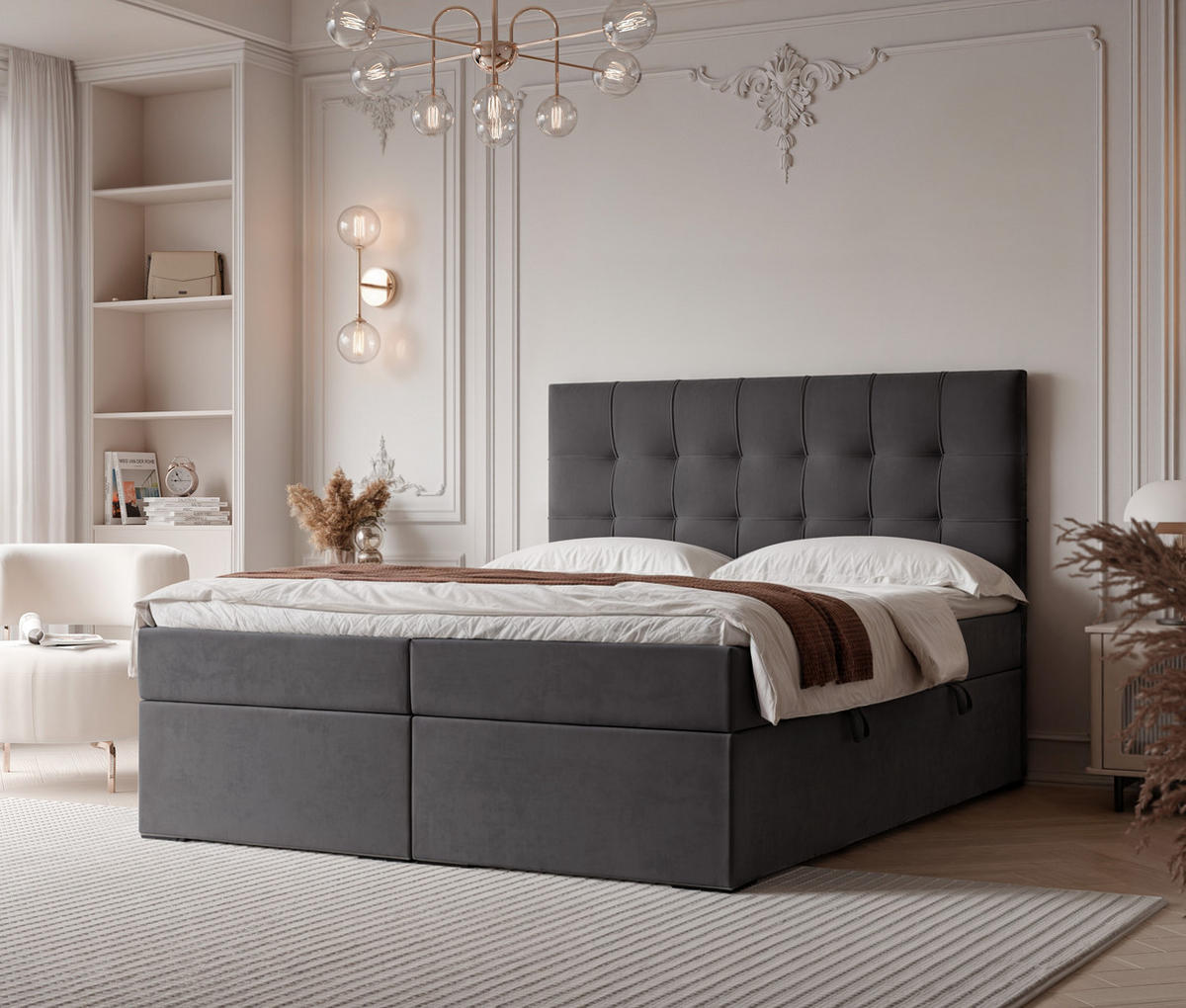 BOXBETT IMPERIAL 160/200 cm, in Grau, mit Matratze und Topper - Grau, Holzwerkstoff/Textil (160/200cm) - Idohome