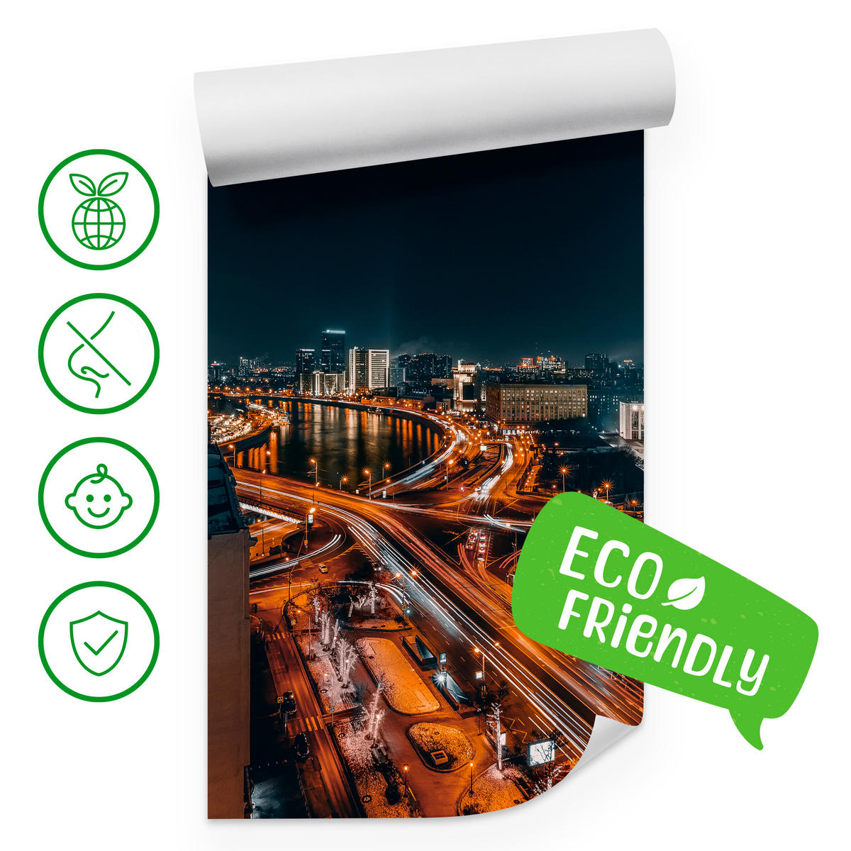 FOTOTAPETE für Wohnzimmer Moskau Nacht Panorama Metropole Straßen 200x140 - Beige/Schwarz, Papier (200/140cm) - Muralo