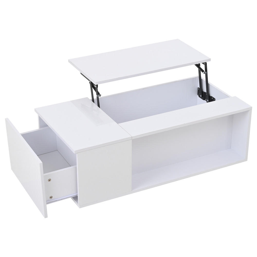 COUCHTISCH 100x50cm Weiß Höhenverstellbar LED Versteckter Stauraum Schublade - Weiß, Holz (108.64/58.24/15.9cm) - FLIEKS