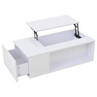 COUCHTISCH 100x50cm Weiß Höhenverstellbar LED Versteckter Stauraum Schublade - Weiß, Holz (108.64/58.24/15.9cm) - FLIEKS