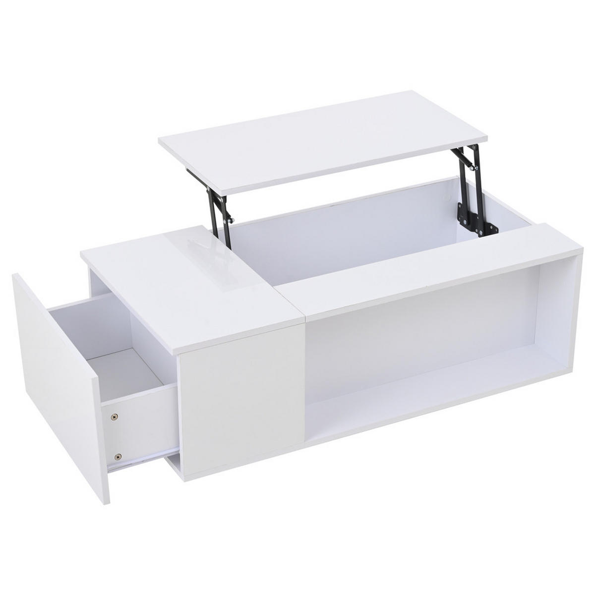 COUCHTISCH 100x50cm Weiß Höhenverstellbar LED Versteckter Stauraum Schublade - Weiß, Holz (108.64/58.24/15.9cm) - FLIEKS