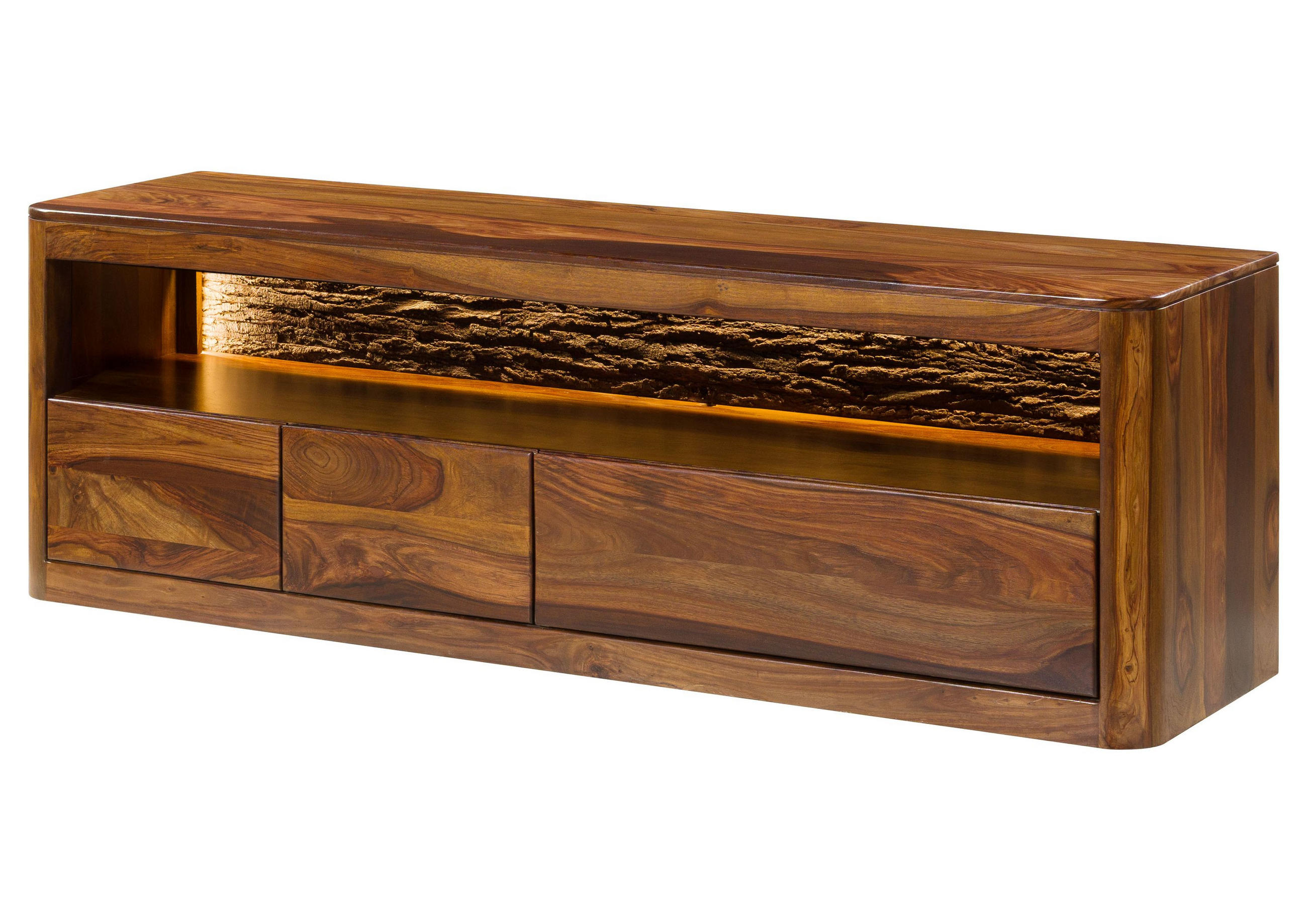 TV-BOARD Sheesham 190x50x60 walnuss gewachst TORONTO LUX #247 - Dunkelbraun, Holz (190/60/50cm) - Massivmoebel24