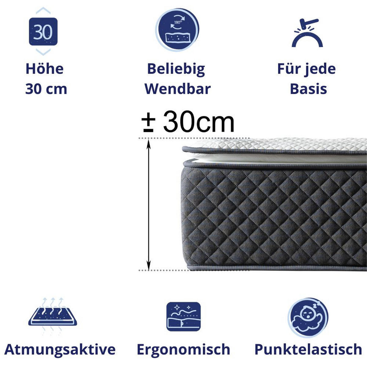 KALTSCHAUMMATRATZE Amsterdam H3/H4 180x200 - Weiß, Textil (180/200cm) - Dagostino Home