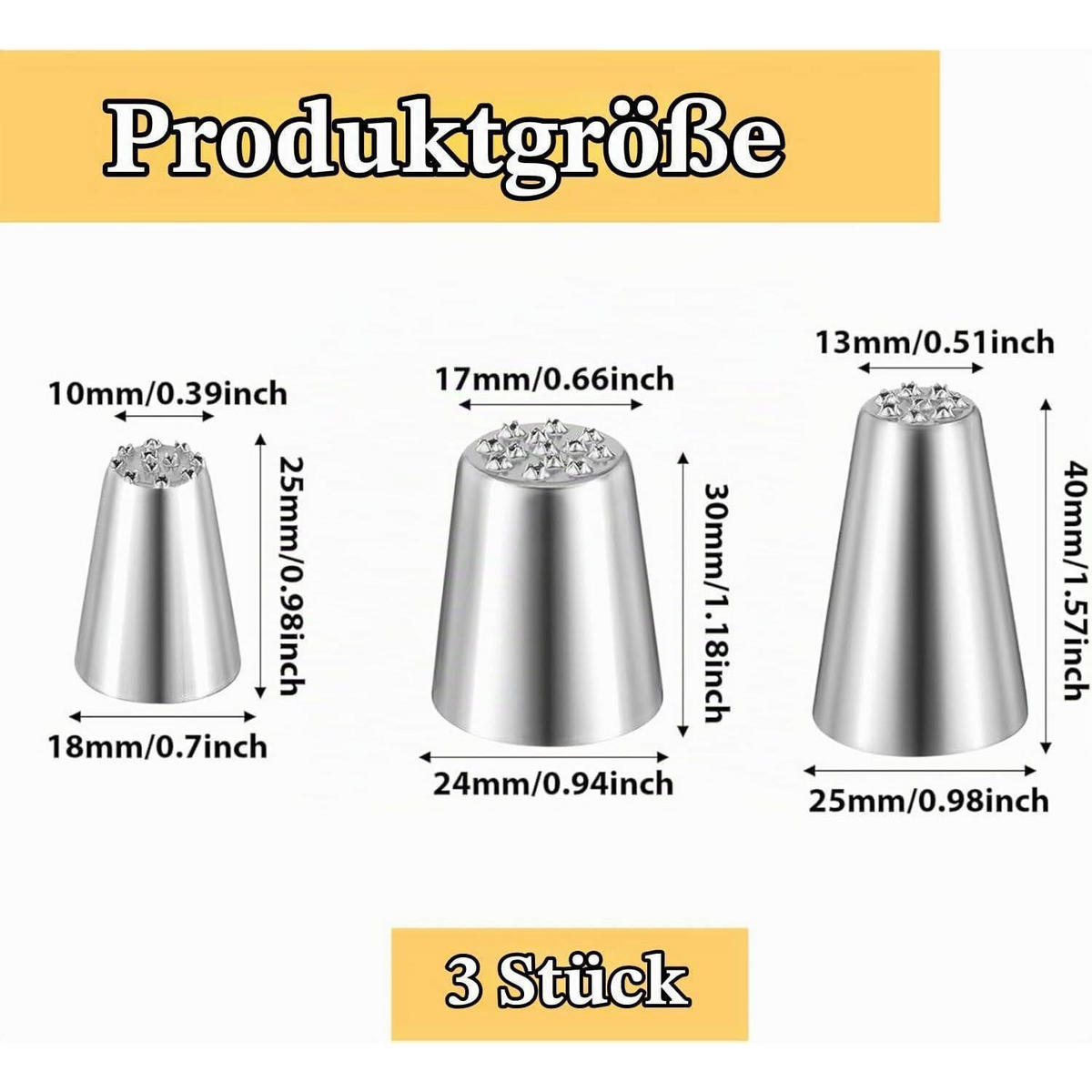SPRITZTÜLLEN 3-teiliges Set Edelstahl Grastüllen für Kuchendekoration - Silberfarben, Metall (2.5/2.5/4cm)