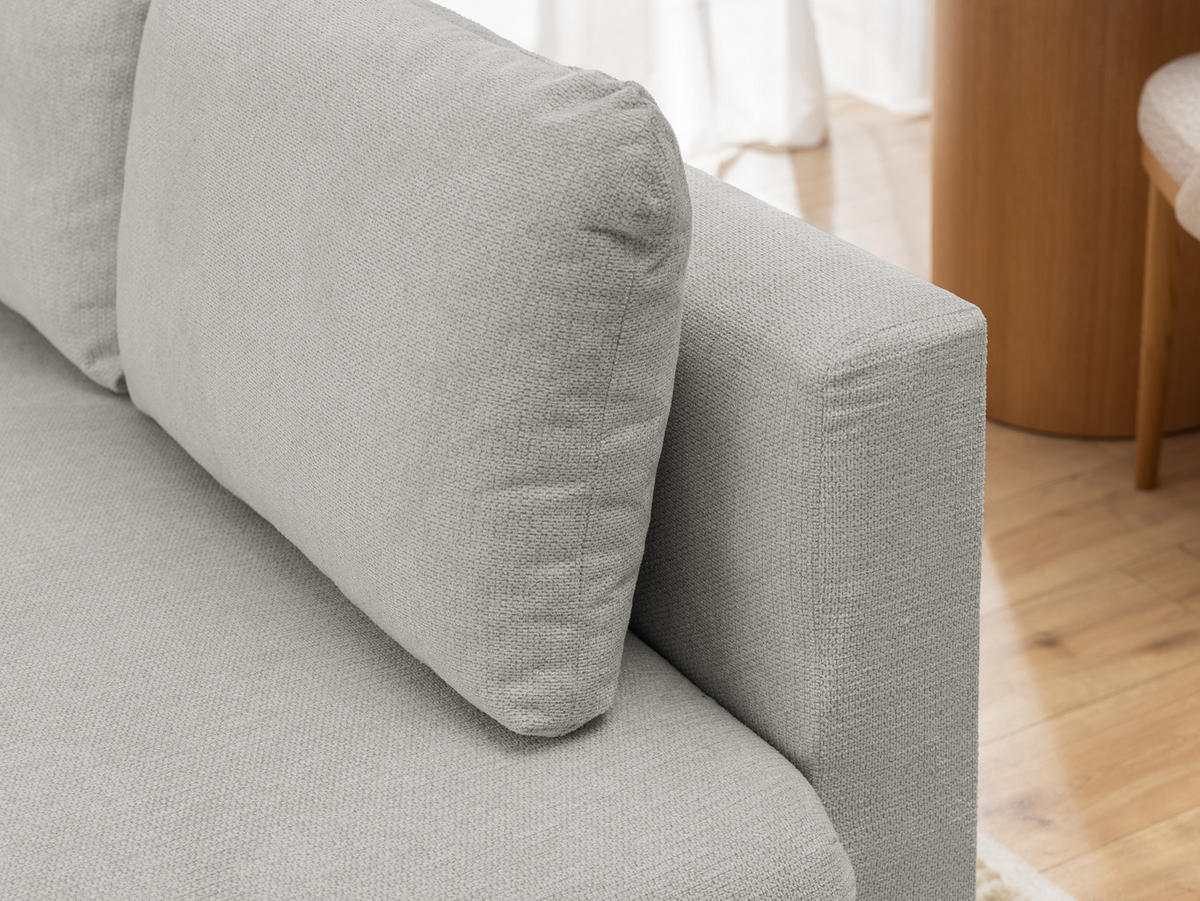 ECKSOFA Cardea in Bubble-Optik aus weichem Hellgrau Strukturstoff mit hohem Sitzkomfort - Ottomane rechts - Hellgrau/Schwarz, Holz/Textil (230/170cm) - S-Style Möbel