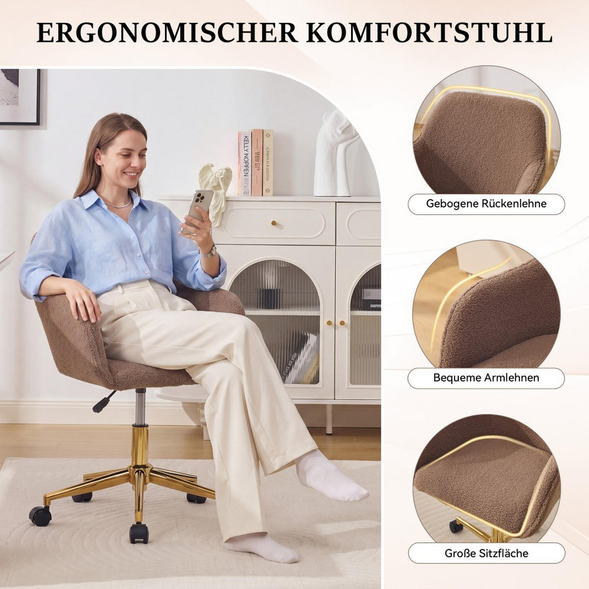 DREHSTUHL 360° drehbar Weiß - Braun, Naturmaterialien (58/86/58cm)