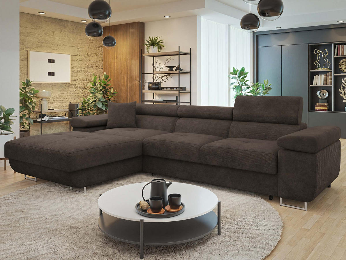 ECKSOFA Torezio Mini, Seite: Links - Dunkelbraun, Holz/Textil (280/170cm) - MIRJAN24