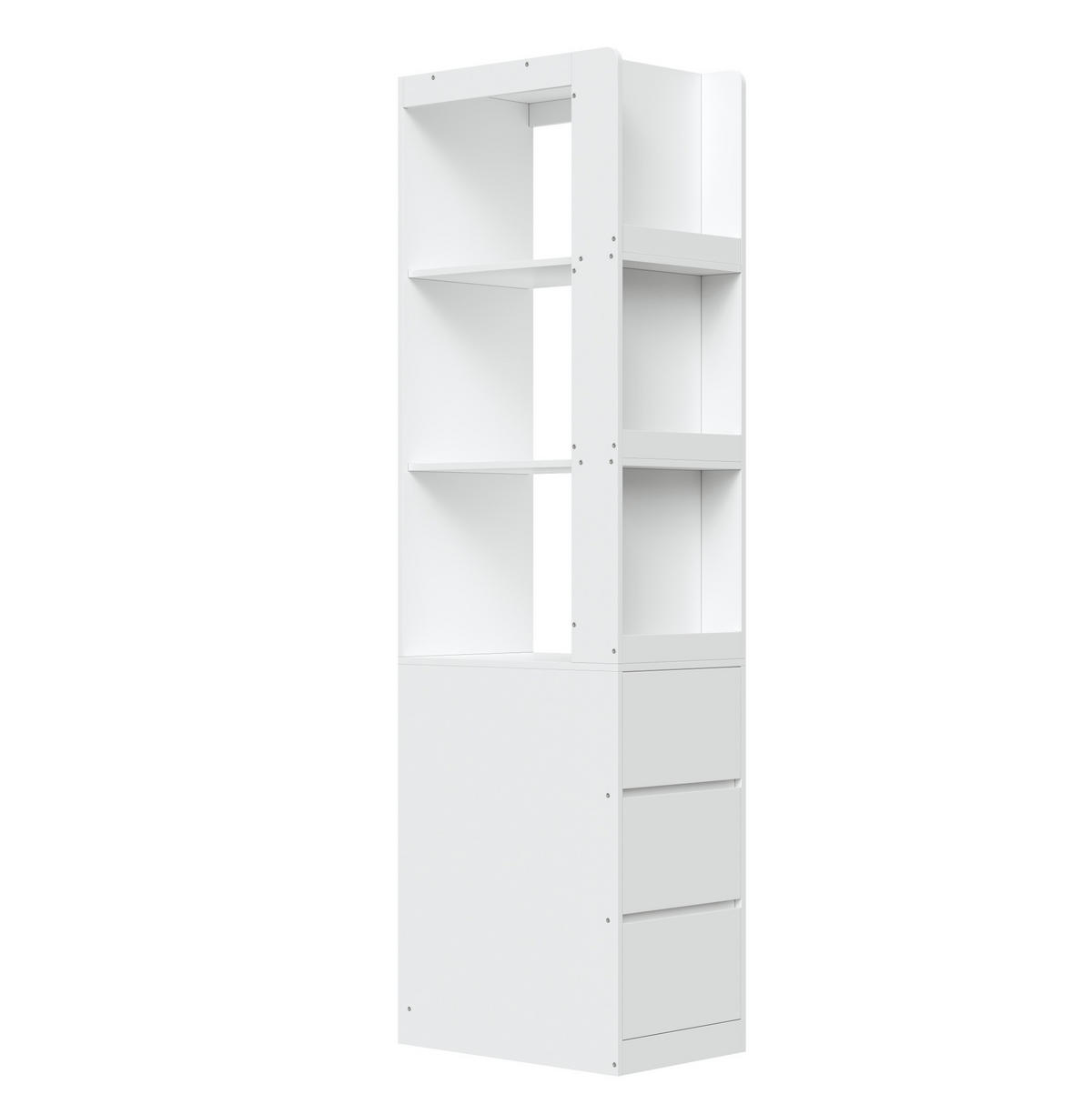 HOCHSCHRANK aus Spanplatte 60x40x200cm in Weiß mit 3 Fächern & 3 Schubladen - Weiß, Holzwerkstoff (60/200/40cm) - Modfu