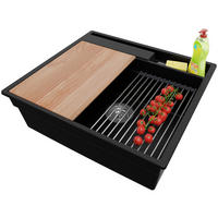 SPÜLBECKEN Oslo Pocket, 2-er set Schwarz 58/53 cm 1 Becken + Ablauf-Set + Küchenzubehörset ab 60er Unterschrank - Chromfarben/Beige, Kunststoff (58/20/53cm) - Primagran