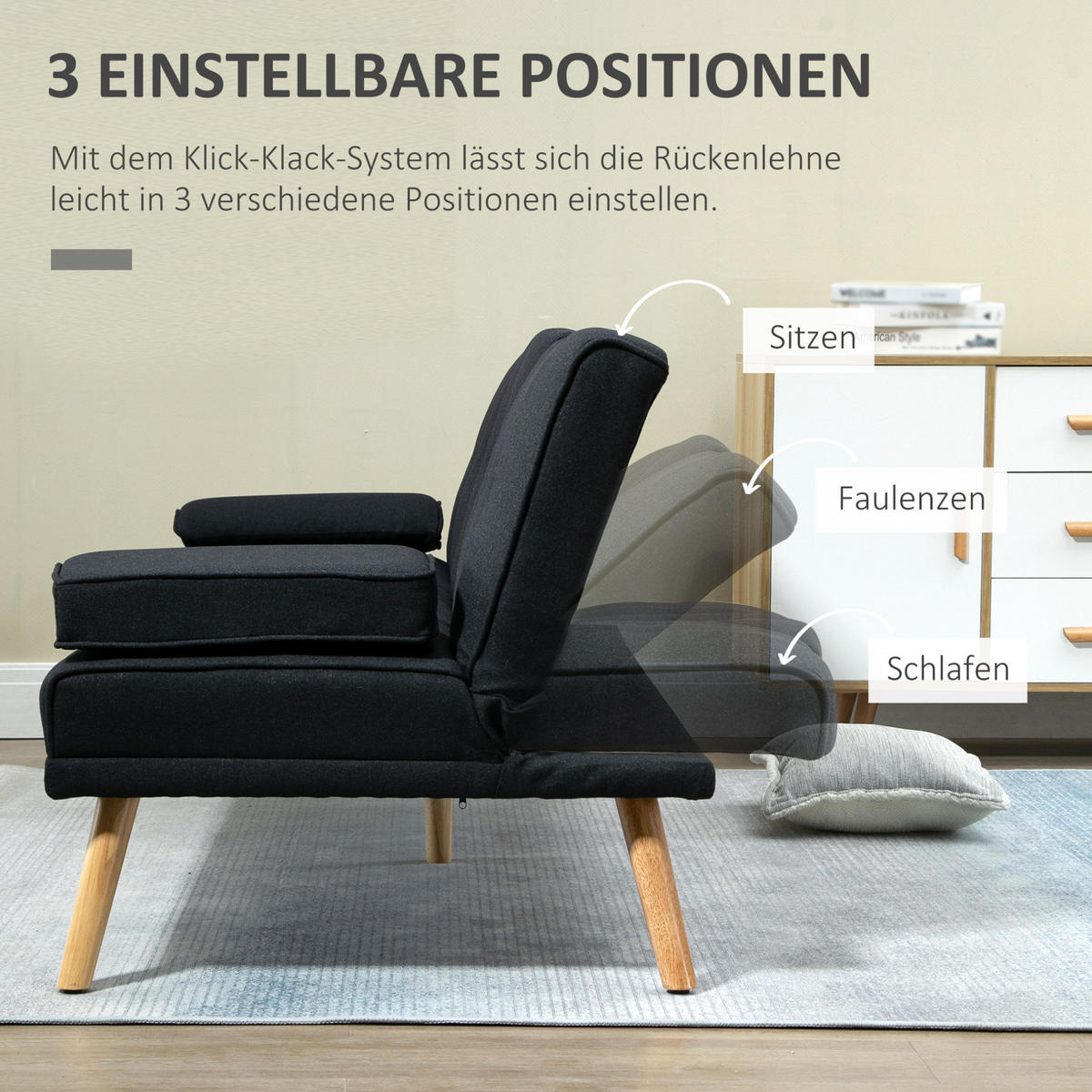 SCHLAFSOFA 3-Sitzer mit Klapptisch 181 cm Grau - Grau, Holzwerkstoff (181/78/77cm) - Meubliv