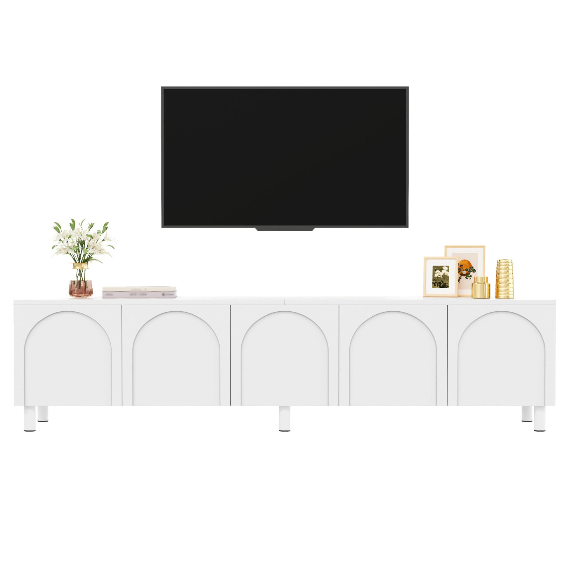 TV-ELEMENT mit 5 Türen 180 x 38 x 45 cm MDF Weiß - Weiß, Holzwerkstoff (38/45/180cm) - Beauniv