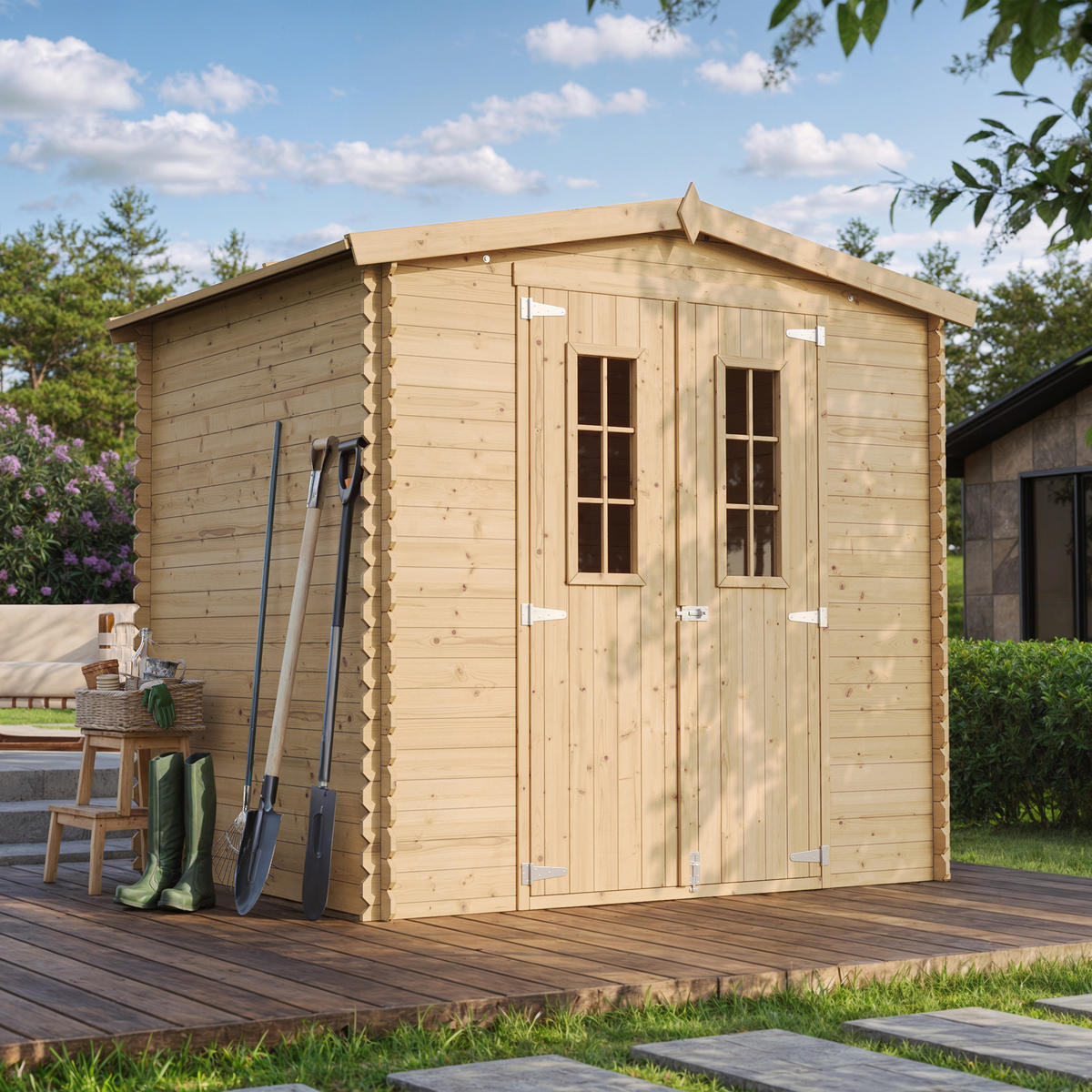 GARTENHAUS aus Holz - B236xL226xH218 cm/ 4.33 m2 - M369C - Beige, Holz (220/218/226cm) - Timbela