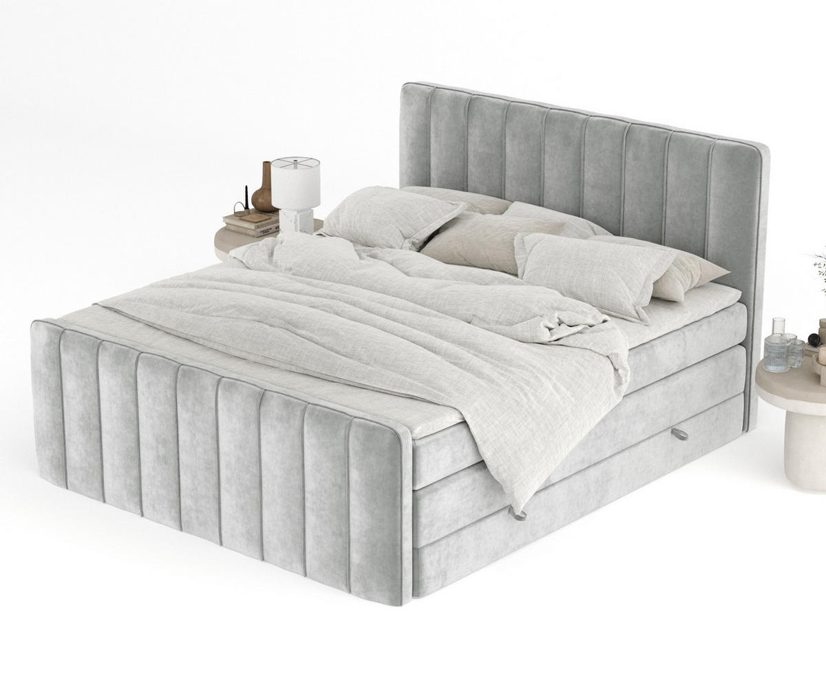 BOXSPRINGBETT Novara Hellgrau 200/200 cm - Hellgrau/Schwarz, Holz/Holzwerkstoff (200/200cm) - Maison de Reve