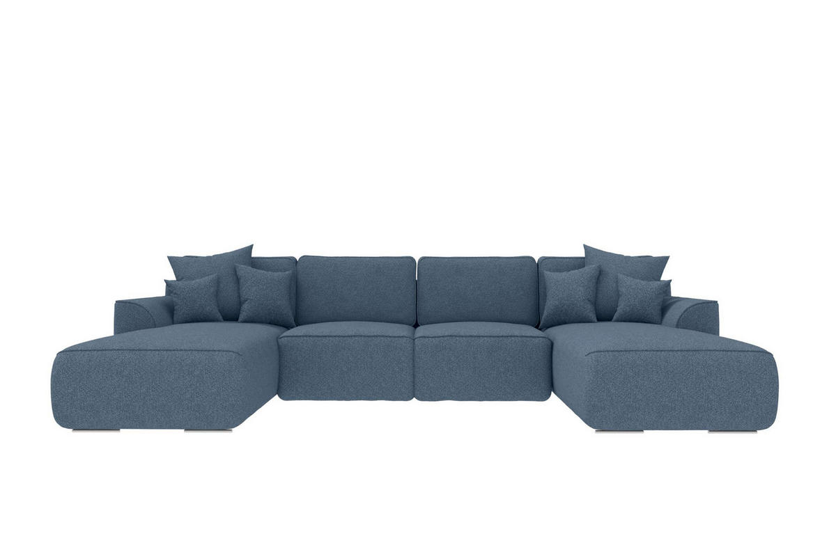 WOHNLANDSCHAFT GUSTO Strukturstoff Dunkelblau inkl. Schlaffunktion - Chromfarben/Dunkelblau, Kunststoff/Textil (306/96/194cm) - 99rooms