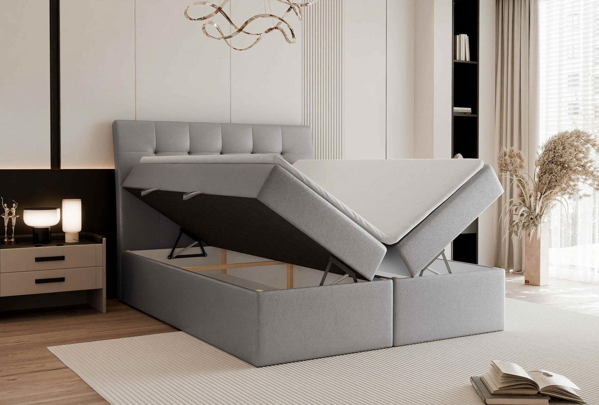 BOXBETT 200x200 cm mit Topper - Grau, Textil (200/200cm) - Idohome