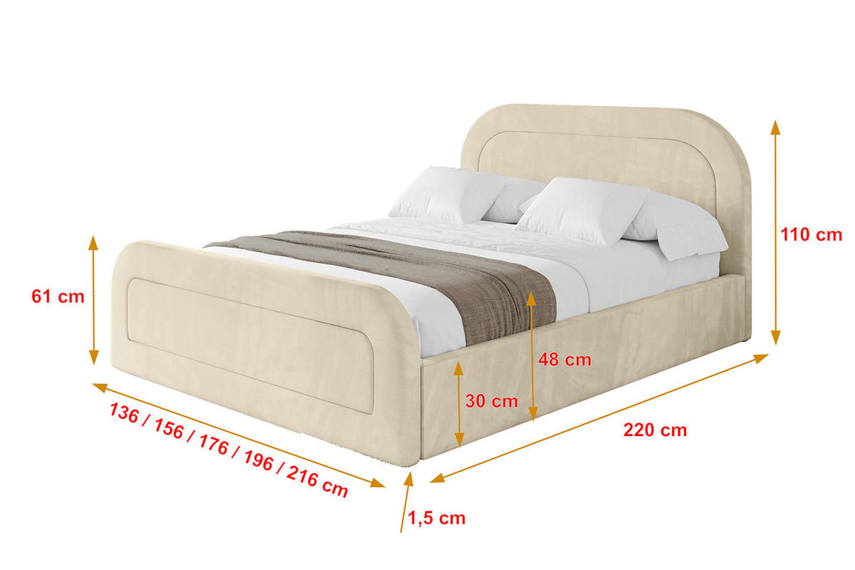 POLSTERBETT mit Bettkasten, Fußteil und Lattenrost, Boxbett ohne Matratze - LERAY-Z 180x200 Beige - Ecru, Holzwerkstoff/Textil (180/200cm) - ALTDECOR