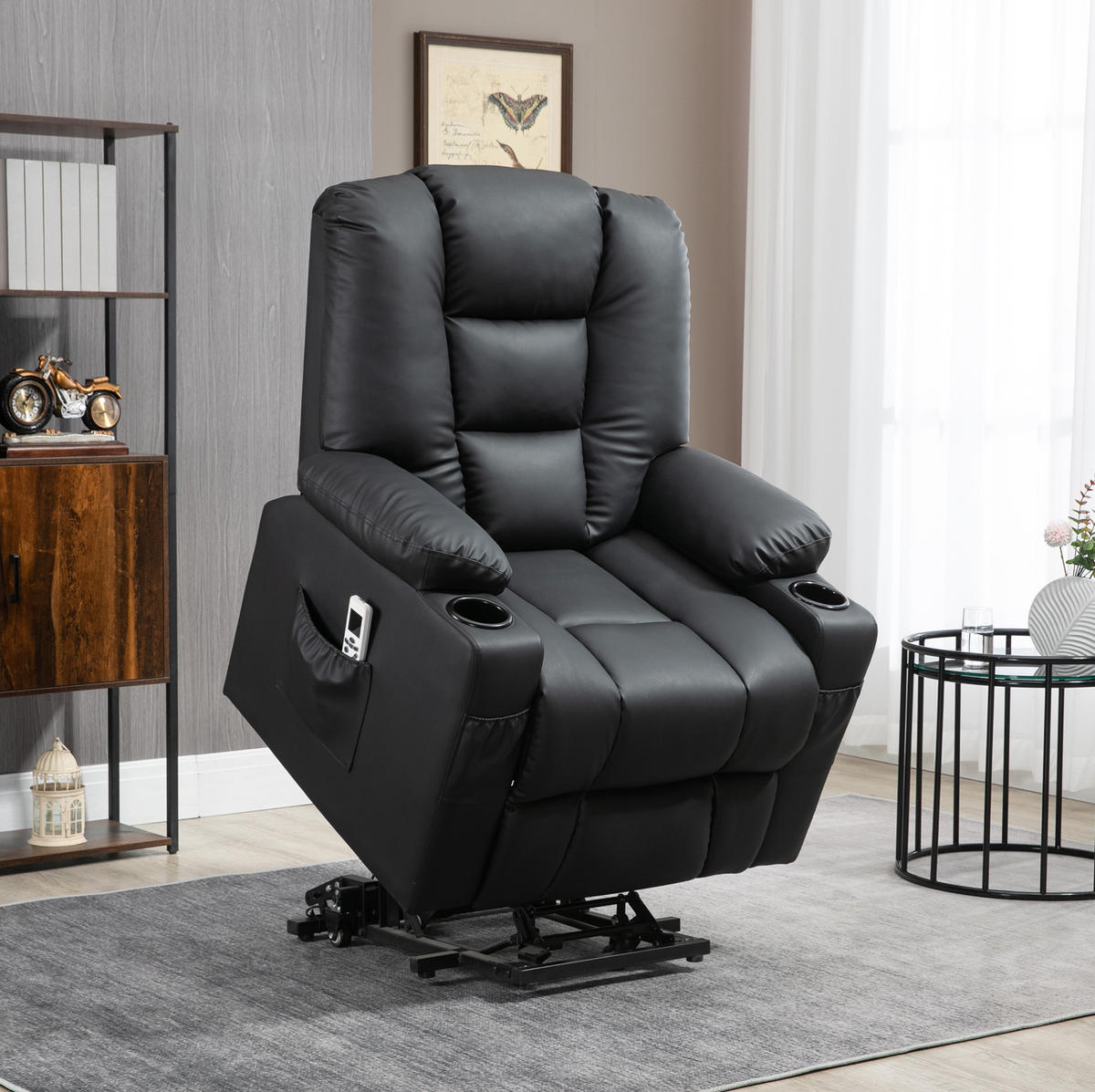 RELAXSESSEL in Schwarz 98x90x102 cm mit Aufstehhilfe, Liegefunktion und Massagefunktion - Schwarz, Metall (90/102/98cm) - IVMEU