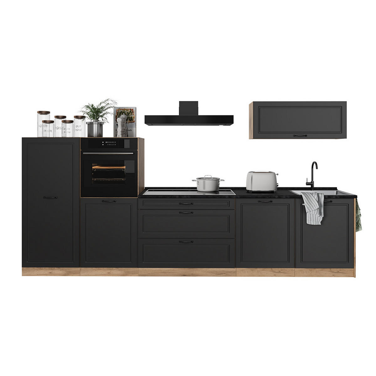 KUCHYNKA R-Line, Antracitový vidiecky dom/Dub Goldkraft, 340 cm antrasiitti työtaso - farba duba/antracitová, kompozitné drevo (340/143/60cm) - Vicco