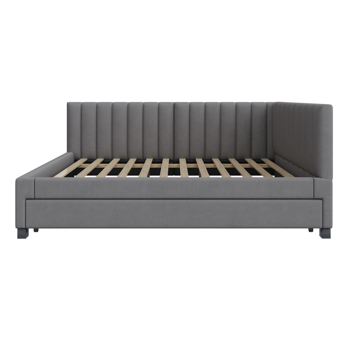 BETT 140/200 cm mit Ausziehbett inkl. Lattenrost in Grau - Grau, Leder (140/200cm) - BEAOK