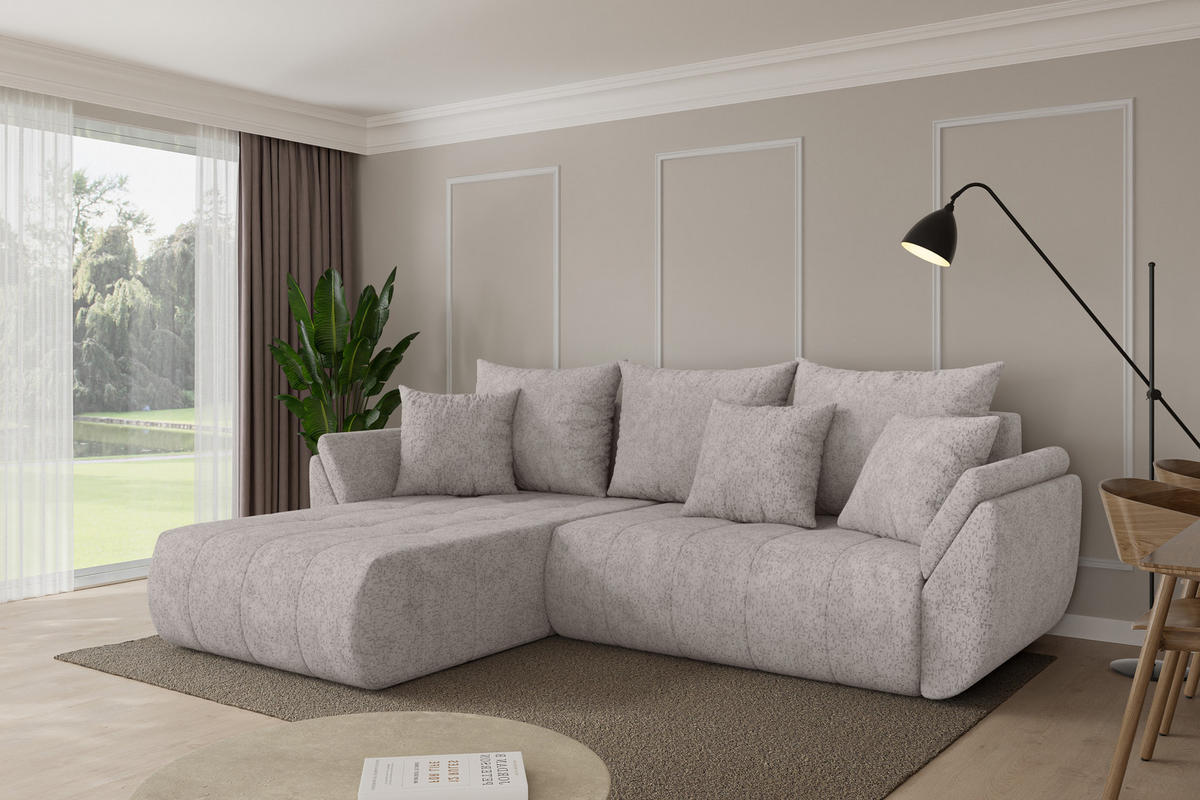 ROHOVÁ SEDAČKA s funkcí spaní, otoman vlevo TOKO-L 277x194x86 světle šedá velur - černá/světle šedá, kompozitní dřevo/textil (277/194cm) - ALTDECOR