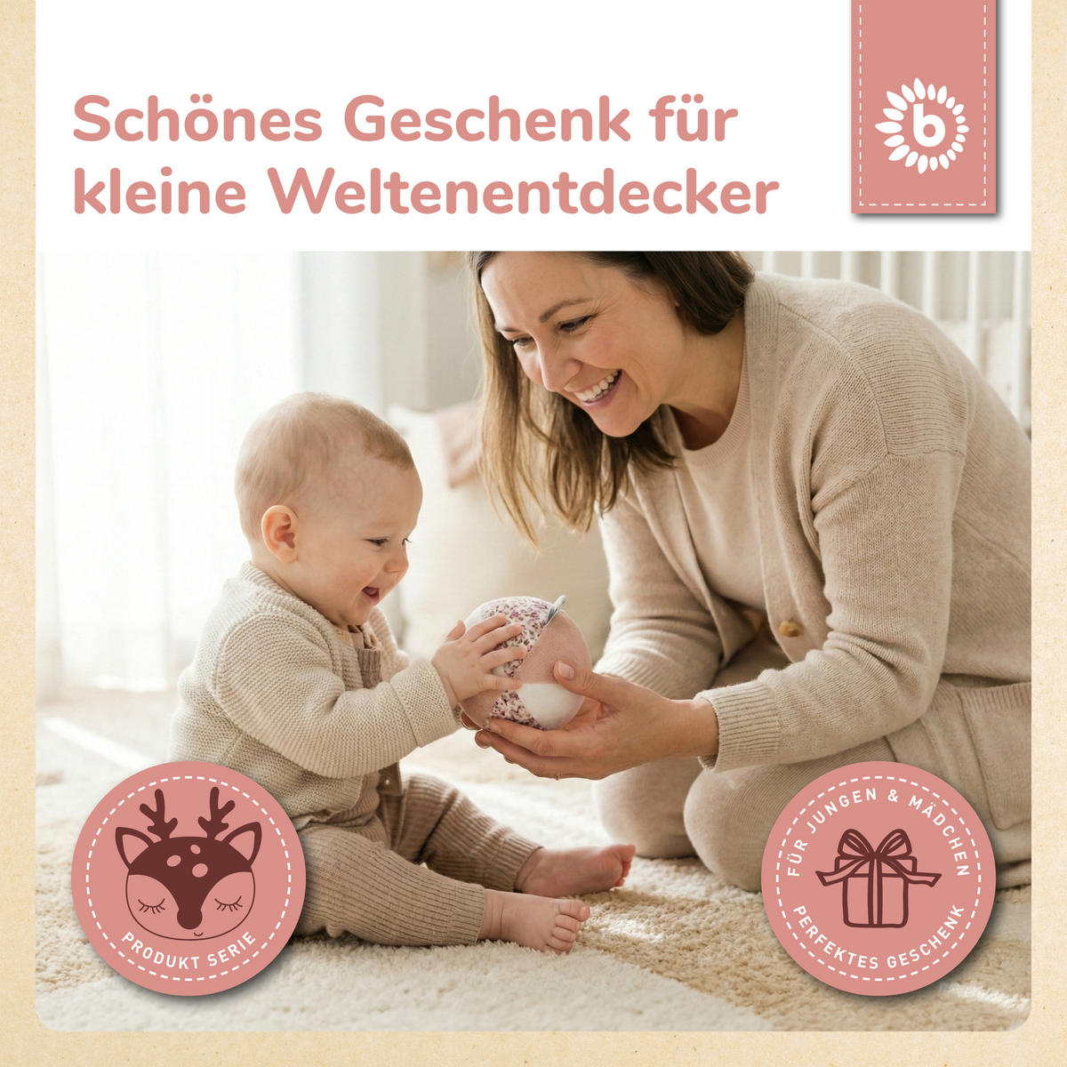 SOFTBALL mit Rassel, Ella Ø 10 cm Stoffball Baby - Rosa, Textil (10/10cm) - Bieco Spielwaren