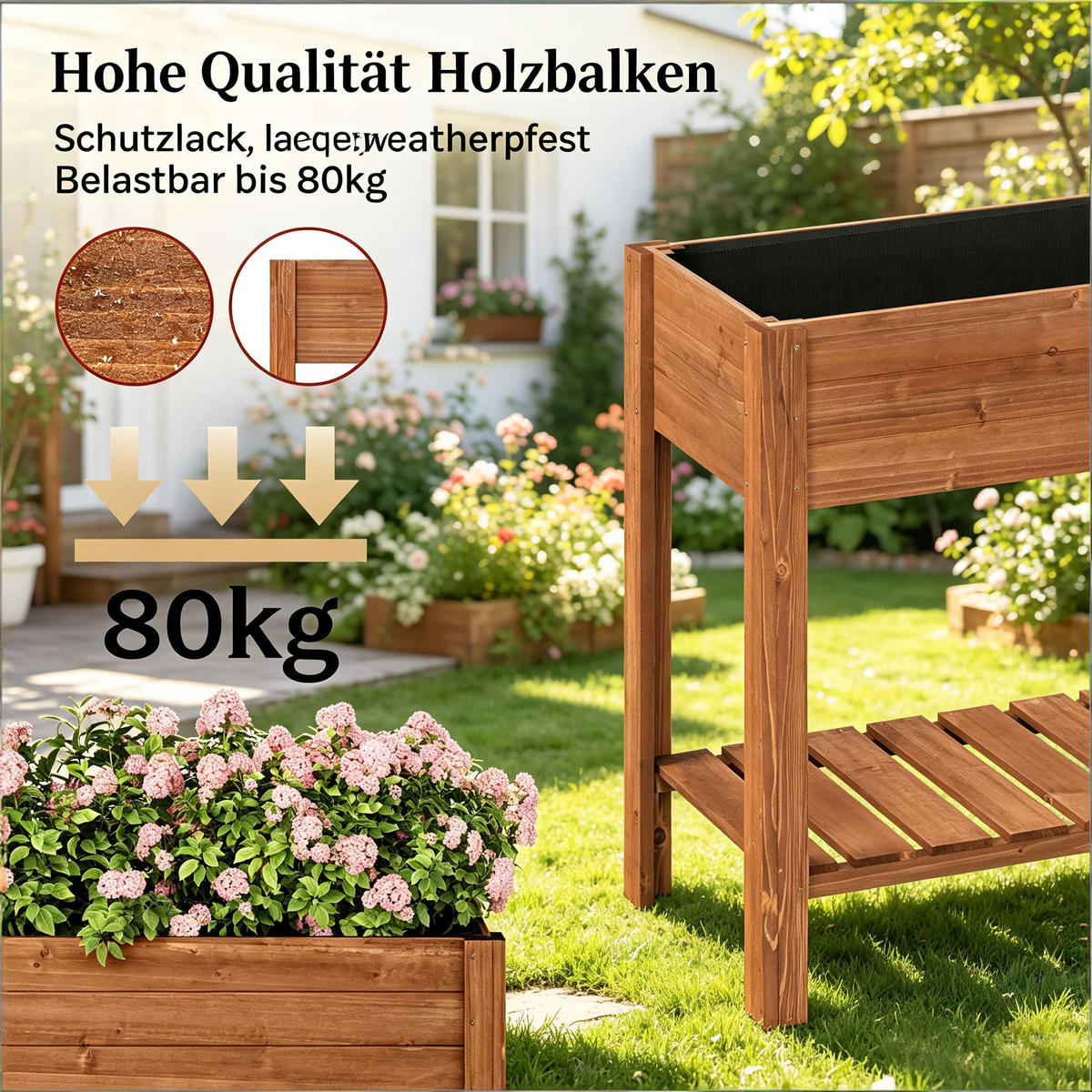 HOCHBEET 80/40/75 cm Braun mit Lageregal - Braun, Holz/Metall (40/75/80cm) - Oxeza