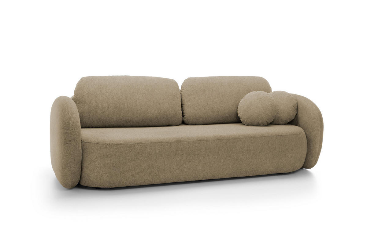 SOFA OLIO Mit Schlaffunktion Und Bettkasten, Bonell-Taschenfederung, Aragon-Stoff, lose Rückenkissen, freistehend, 238x101x86 cm Cappuccino - Cappuccino, Holz/Textil (238/86/101cm) - DomoHome