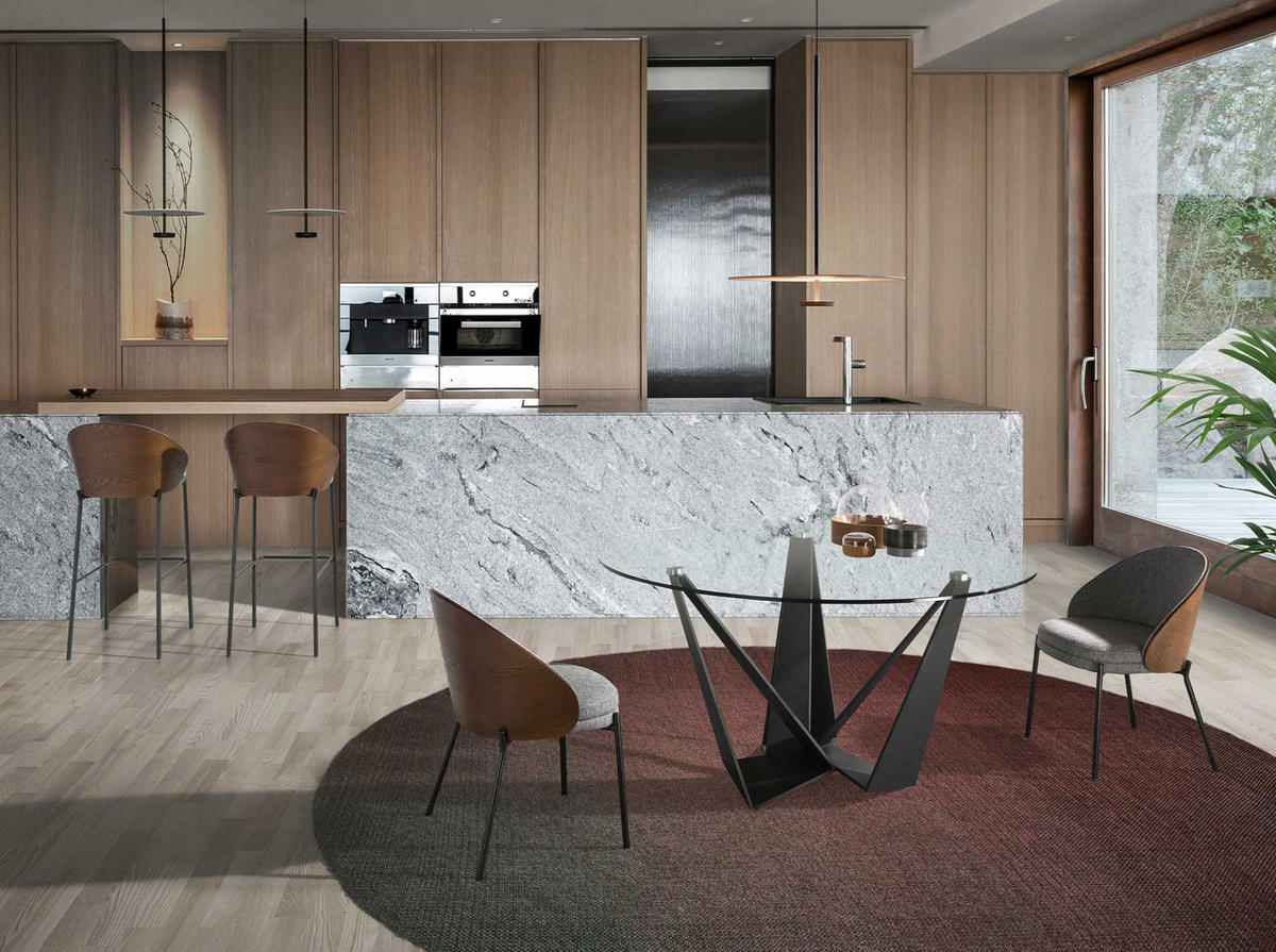 STUHL aus grauem Stoff und Nussbaumholz - Nussbaumfarben/Walnussfarben, Holz/Textil (54/75/54cm) - ANGEL CERDA