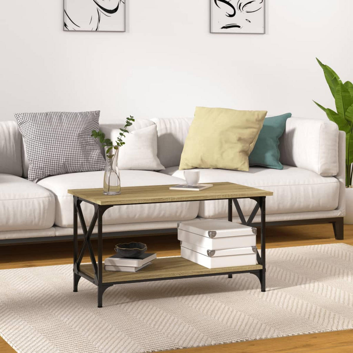 COUCHTISCH Sonoma Eiche 80x45x45 cm Holzwerkstoff und Eisen - Braun, Holzwerkstoff (80/45/45cm) - furnicato