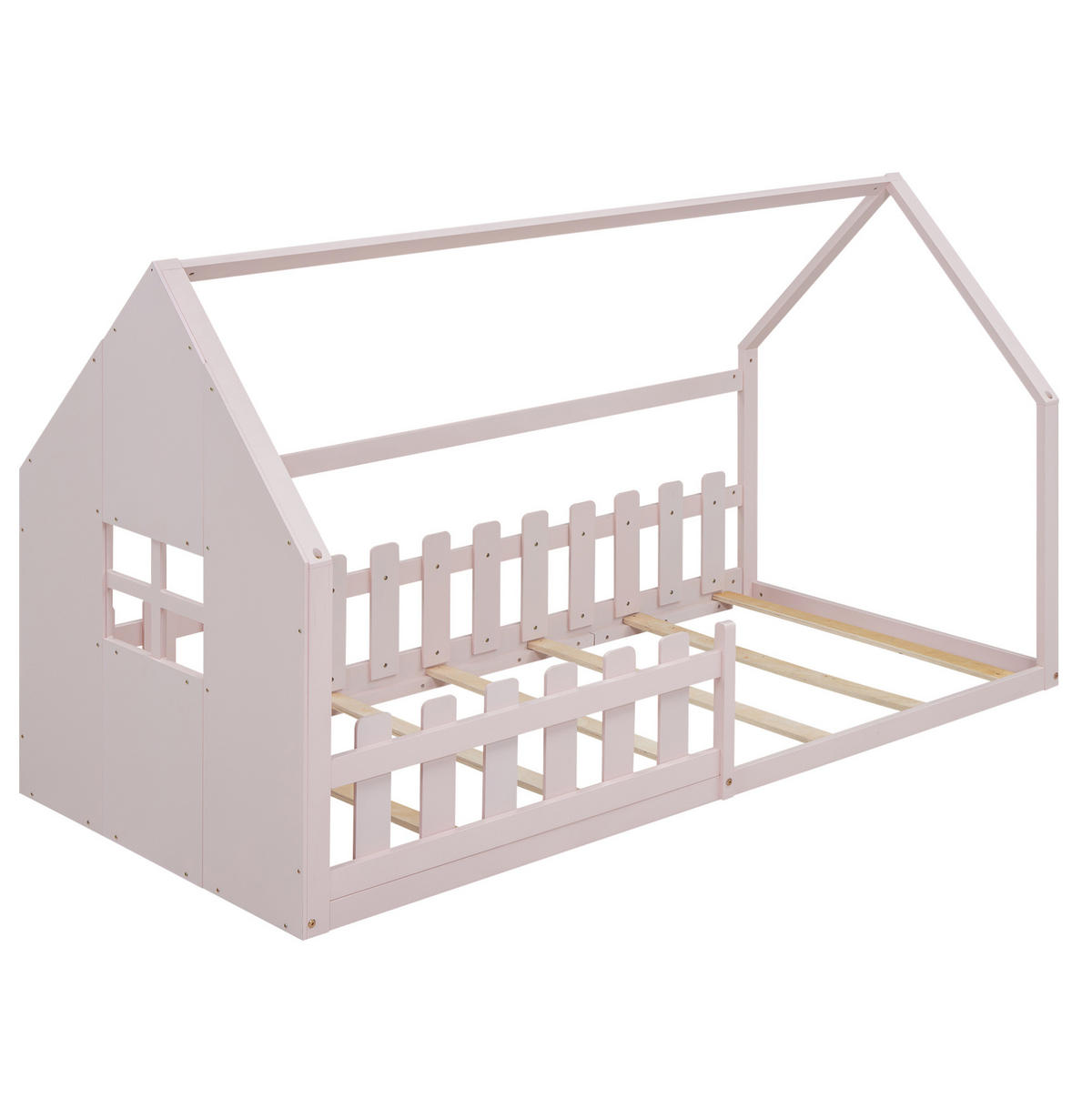 HAUSBETT 90/200 cm in Rosa aus Kiefer und MDF in Hausform - Pink, Holz (90/200cm) - OKMYHOME