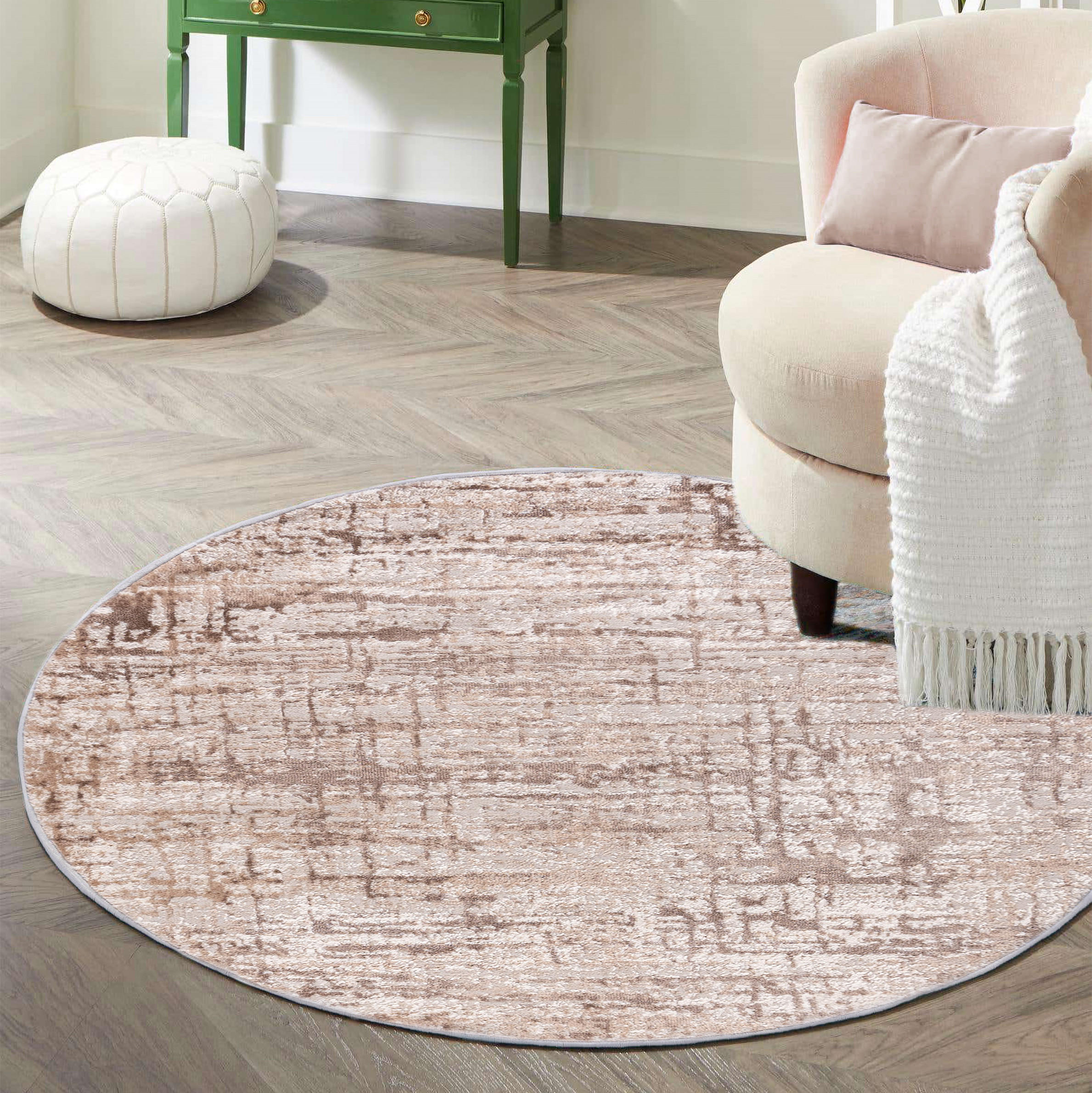 TEPPICH Beige Rund Abstrakt Kurzflor - 200 x 200 cm - Beige, Textil (200/200cm) - Mazovia