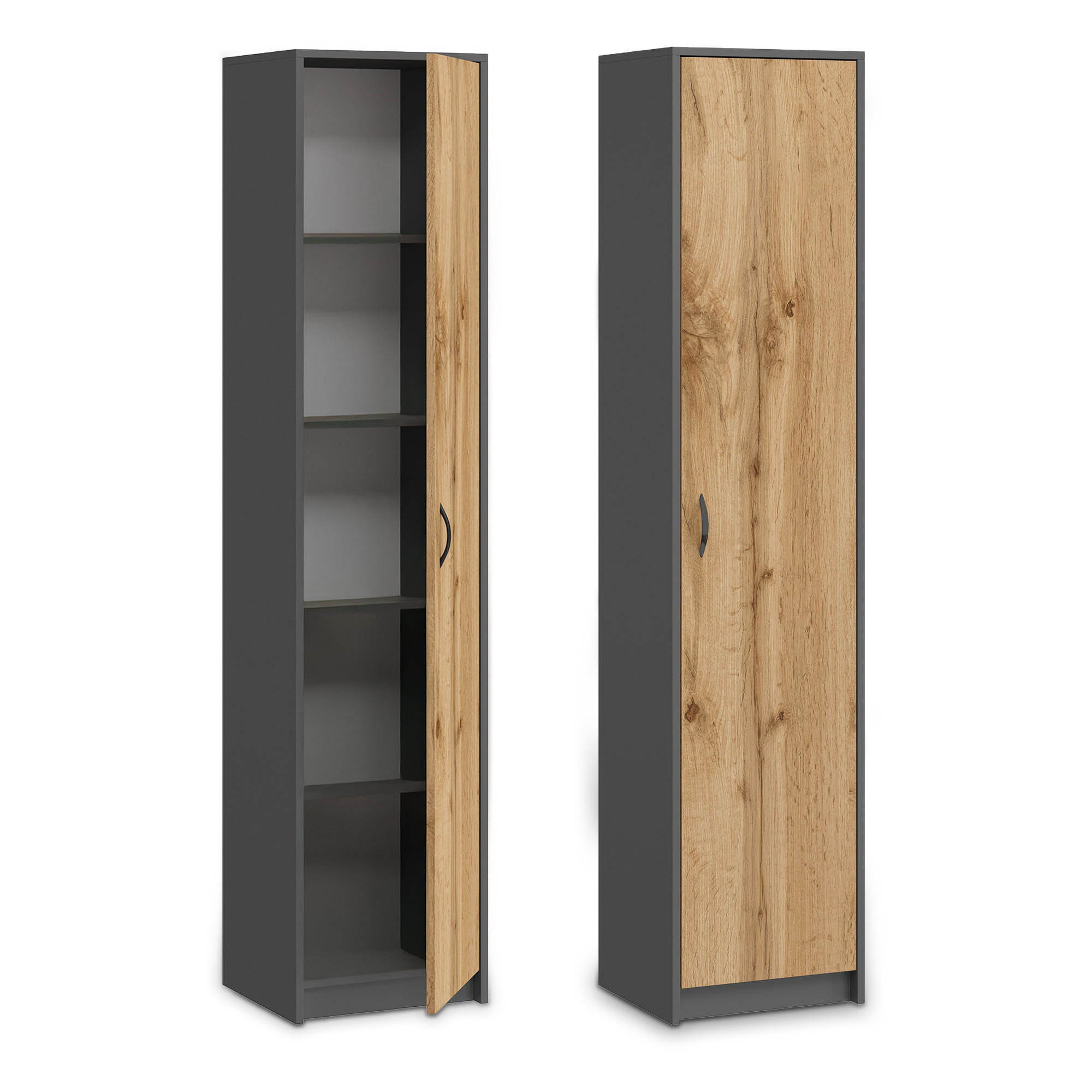 MEHRZWECKSCHRANK mit 4 Einlegeböden in Anthrazit-Eiche - Eichefarben/Anthrazit, Holz (35/180/40cm) - Home Collective