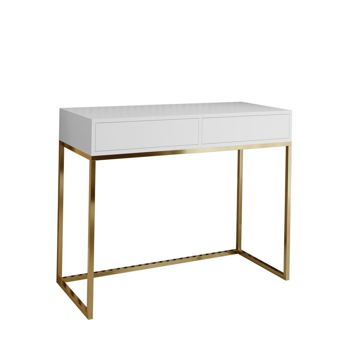 SCHMINKTISCH Cubic 100 Weiß, mit Goldgestell - Goldfarben/Weiß, Holzwerkstoff/Metall (35/100/80cm) - Bettso