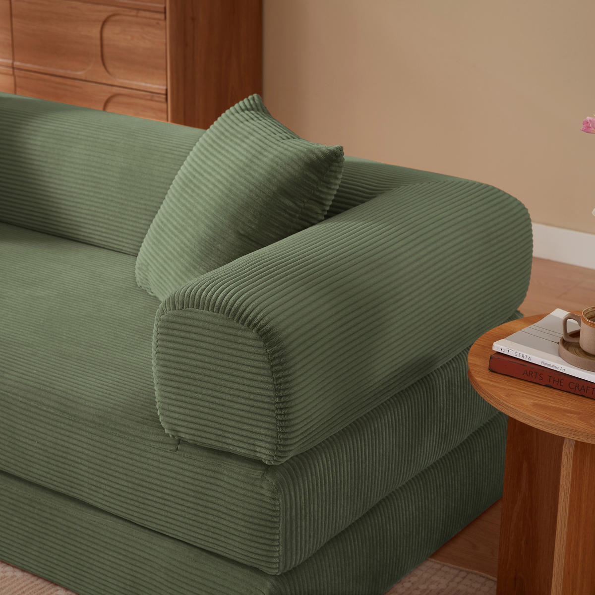 SCHLAFSOFA aus Cord in Grün 2-in-1 Funktion & zum Gästebett klappbar - Grün, Textil (89/59/195cm) - Urban Meuble