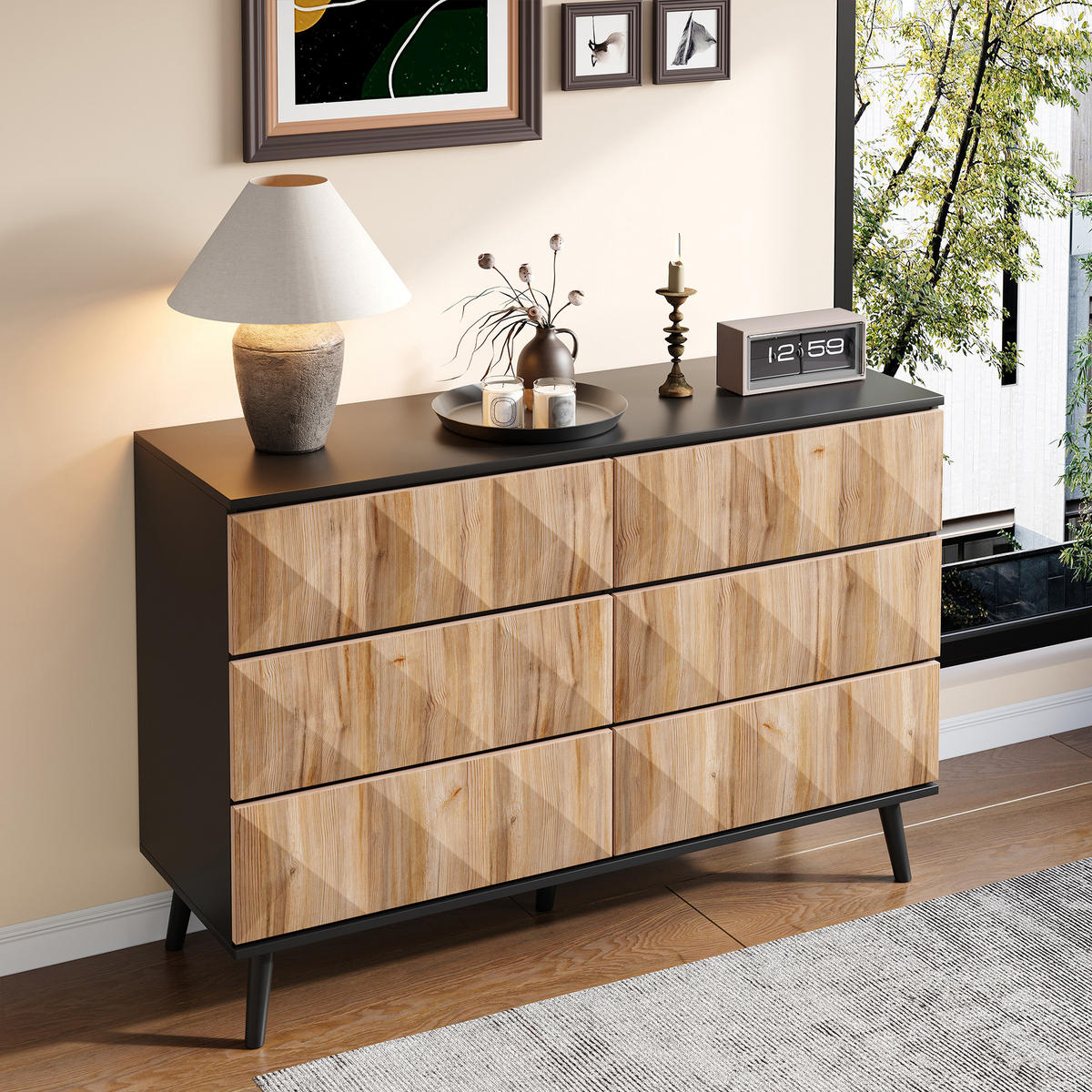 SIDEBOARD Schwarz Naturfarben 120/40/85 cm - Schwarz, Holzwerkstoff (120/85/40cm) - PANGIVO