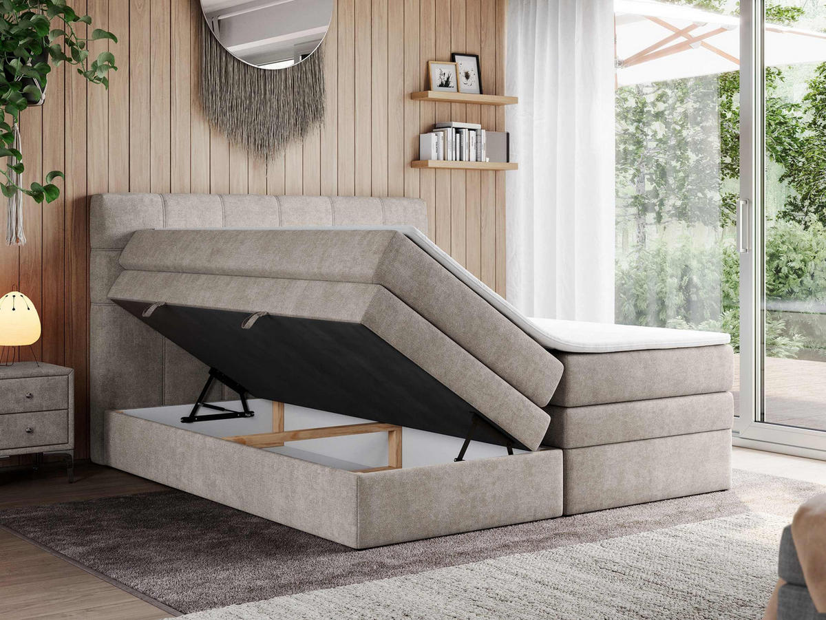 BOXSPRINGBETT ERNI KING 180/200 Beige Struktur - H3 - Beige, Holz/Textil (180/200cm) - MKS