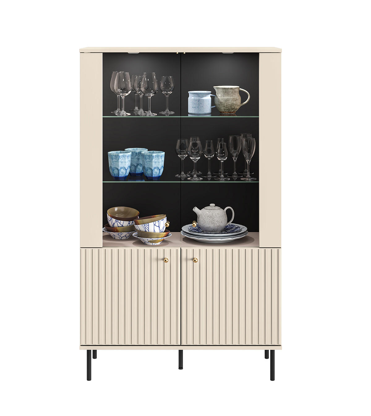 Thumbnail - Feldmann-Wohnen Stauraumvitrine, Beige, Holz, 3 Fächer, Rechteckig, 92x151x40 cm, Wohnzimmer, Wohnwände, Vitrinenschränk...