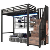 HOCHBETT 90x200 cm LED Schrank schwarz - Schwarz, Metall (90/200cm) - LEBENLANG