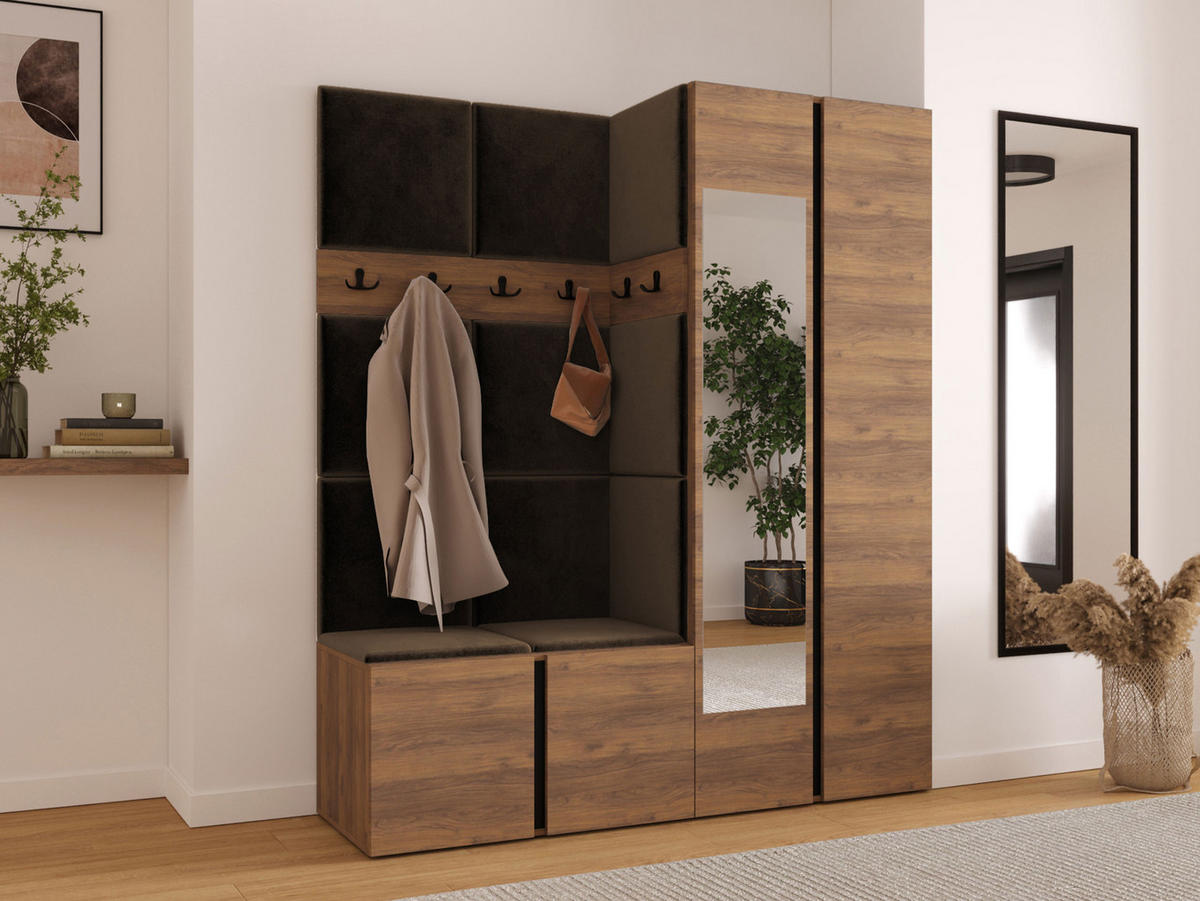 GARDEROBEN-SET Orion XII - Nussbaumfarben/Braun, Holzwerkstoff/Kunststoff (158/186/46cm) - MIRJAN24
