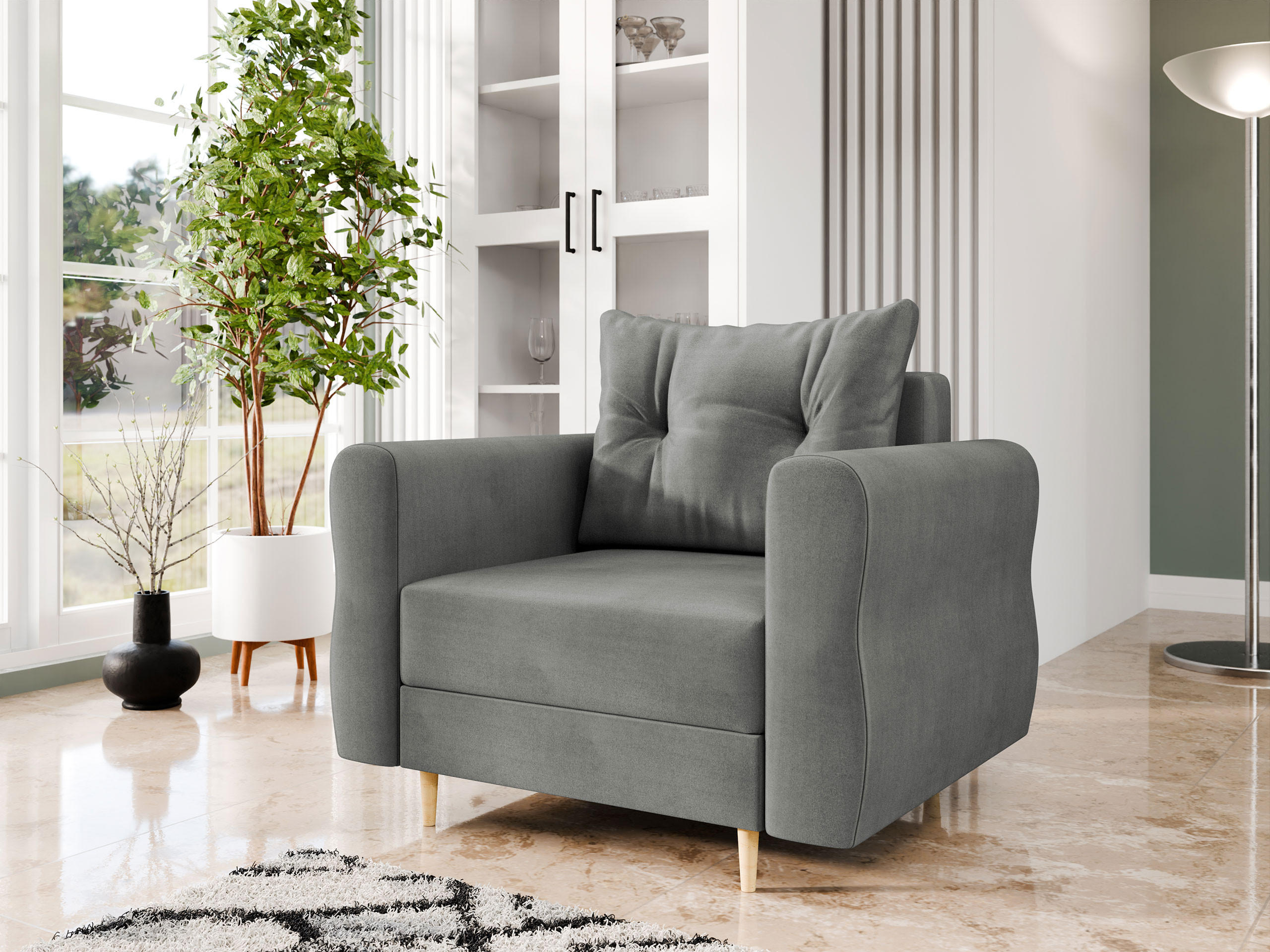 SESSEL Zako - Naturfarben/Grau, Holz/Textil (106/85/77cm) - MIRJAN24