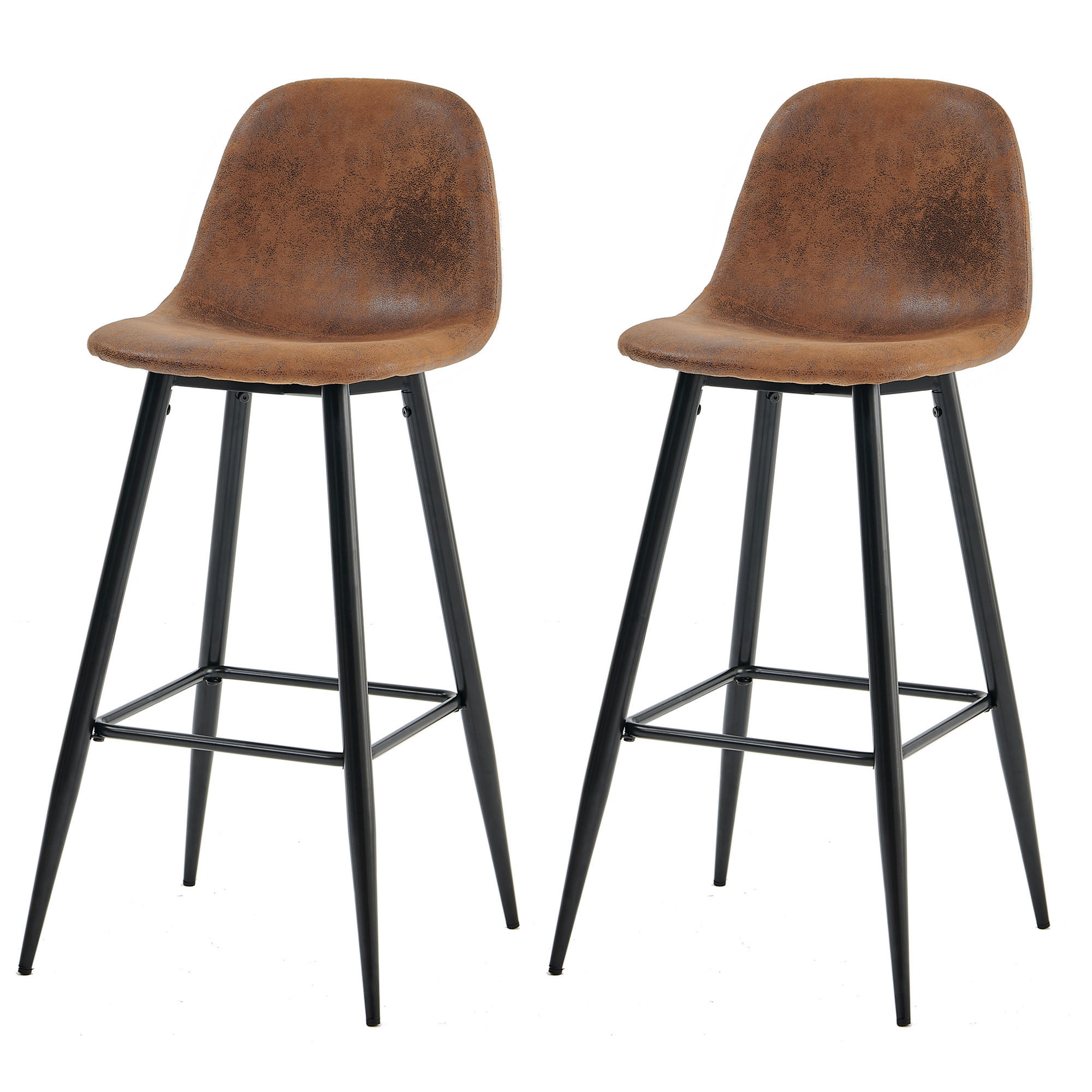 BARHOCKER 2er-Set, Sitzhöhe 77 cm, gepolstert mit Wildlederoptik-Bezug, Braun - Braun, Metall (49/103.5/42cm) - Meubles Cosy